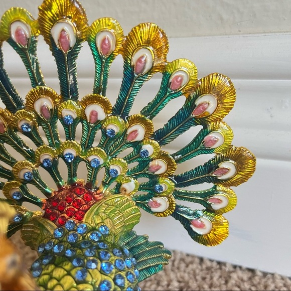 Peacock Trinket Box Jewelry Bejeweled 5 Inches - Picture 2 of 9